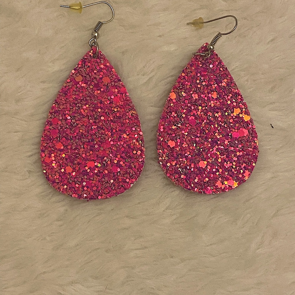 Pink Glitter Teardrop Earrings